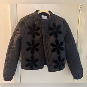 MABLE Women’s Black Quilted Jacket with Floral Appliqués